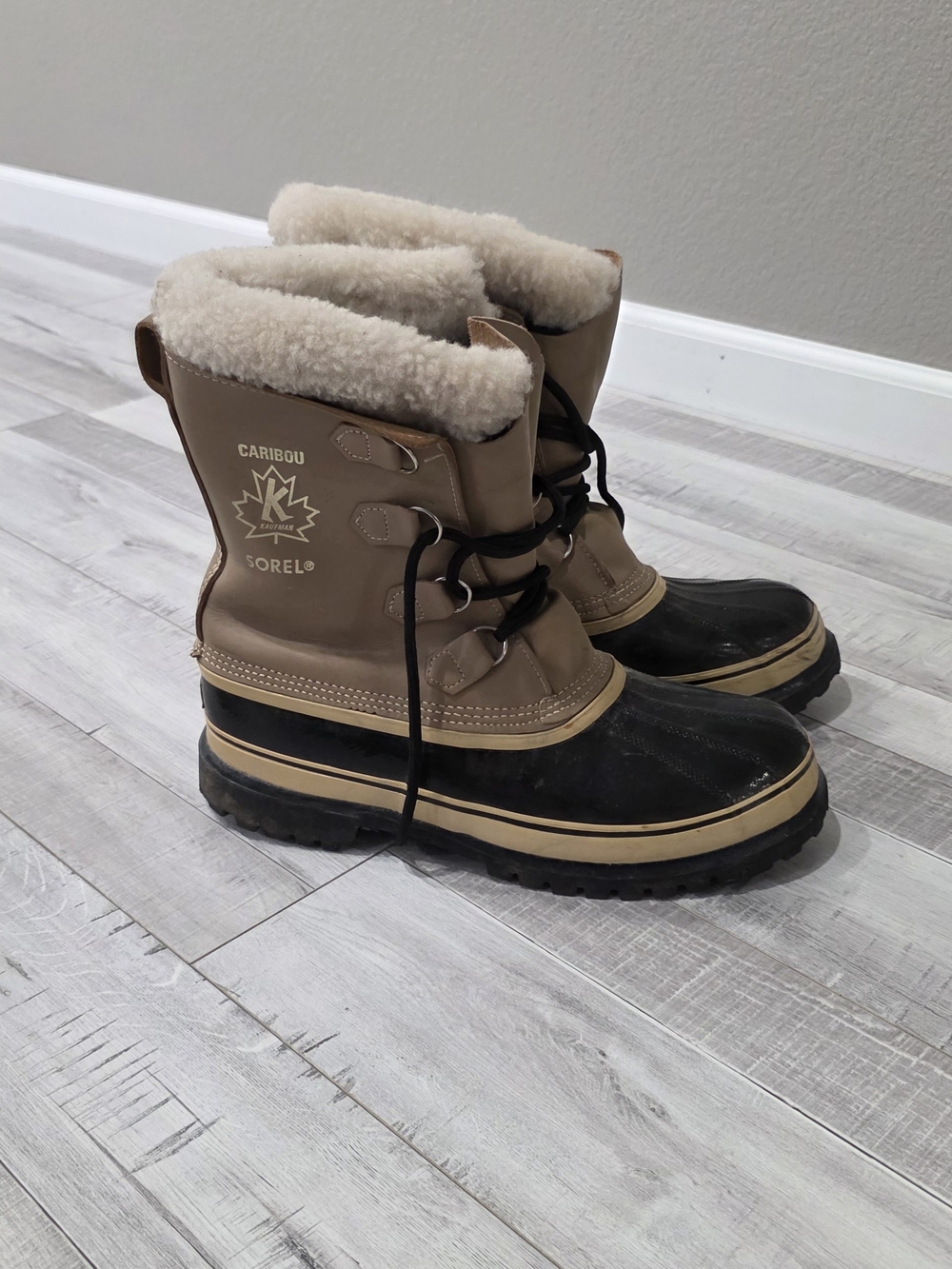 Sorel Kids Caribou Tan and Black Winter Boots
